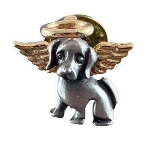 Vintage CAMCO Angel Dog Mini Pin, Silver Gold Tone Pewter Lapel Puppy Pin